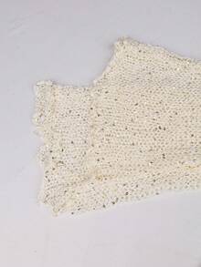 Yuwenier Sexy Plunging Neck Hollow Out Seethrough Sequin Crochet Cover-Up Batwing Long Sleeve Loose Fit Tops Going Out Party Halloween Outfits For Women - Apricot - View 9