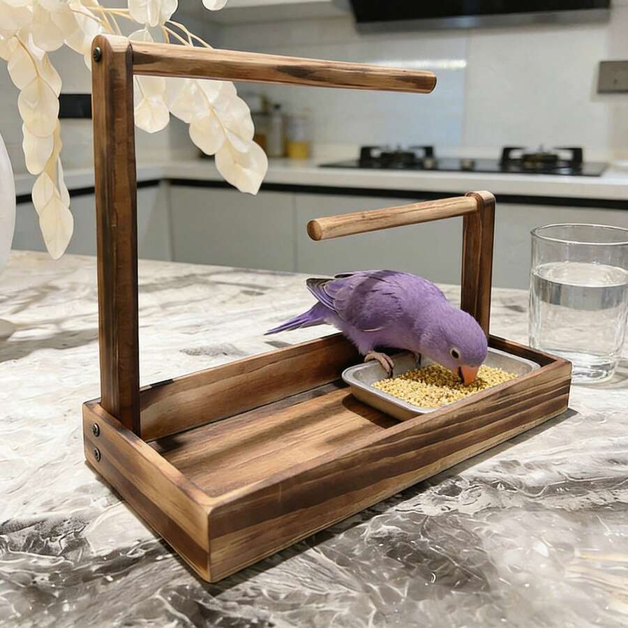 1pc Wooden Parrot Stand, Bird Perch, Bird Training Rack, Bird Toy, Bird Nest, Bird Feeder, Bird Supplies, Suitable For Parrots, Magpies And Various Birds - Brown - View 1