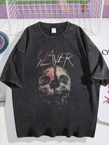 T - Shirt Metal Music Style Slayer Band Graphic Loose Fit Short Sleeved Top DG004 - 黑色 - 查看 1