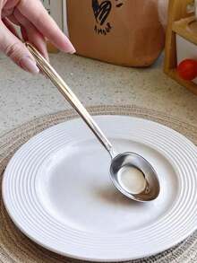 1件加厚304不锈钢个性化主菜勺、汤勺、平勺、粥勺 - 銀色 - 查看 4