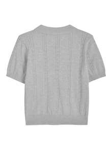 Áo dệt kim cổ polo mùa hè dành cho nữ với họa tiết nơ thêu. - Xám - Xem 6