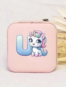 1个个性化独角兽字母印花皮革首饰戒指盒，拉链首饰盒，情人节礼物 - 彩色 - 查看 30