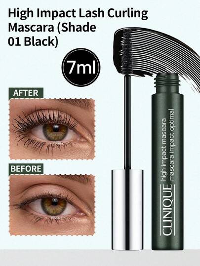 Clinique 倩碧高冲击力卷翘睫毛膏 1 支，7 毫升，01 号黑色，防水防晕染配方，丰盈纤长刷头，持久妆效，适合通勤、约会和日常妆容