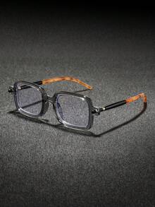 一副男士方形塑料铆钉眼镜，简约个性休闲硬汉风格，适合大学、日常通勤、办公场合佩戴 - 無色 - 查看 3