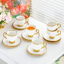12-Piece White & Gold Demitasse Set: 6 Espresso Cups, 6 Saucers  (3.38 Oz), Ceramic Coffee Set For Cappuccino, Latte, Mocha & Tea | Dishwasher Friendly - 金色 - 查看 9