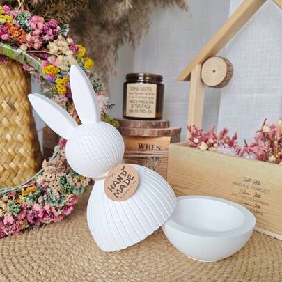 2pcs DIY Resin Mold Striped Rabbit Storage Box Candle Holder Plaster Resin Mold Easter Rabbit Holiday Decor Figurine Silicone Mold, Suitable For DIY Handmade, Jewelry Box Making, Reusable