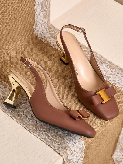 WHDXY Zapatos de tacón alto grueso con punta puntiaguda, hebilla de metal de estilo vintage francés de color caramelo, hechos de material de piel sintética suave y transpirable