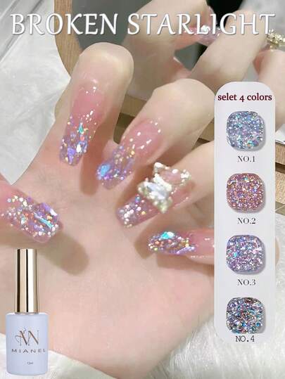 MIANEL 12ml 2026新款云锦水钻凝胶指甲油 粉蓝白绿系列 爆闪凝胶指甲油 指甲胶 新年美甲 冬季美甲 需使用UV美甲灯烘干 适用于美甲沙龙和DIY美甲