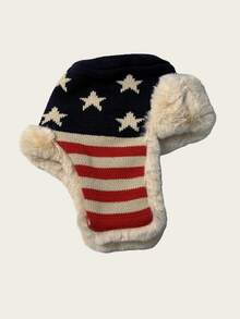 1顶字母图案美式保暖加厚飞行员帽，冬季雪天户外针织帽 - 彩色 - 查看 14