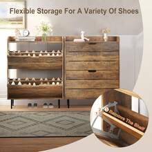 Shoe Storage Cabinet With 2 Flip Drawers, Wooden Shoe Rack Organizer Cabinet With Adjustable Shelf, Narrow Shoe Cabinet For Entryway, Hallway, Living Room (Oak) - 橡木 - 查看 4