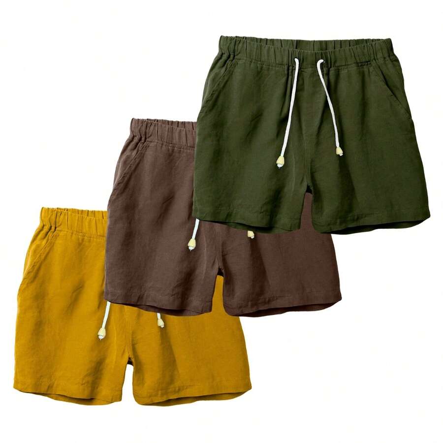 Set Of 3 Premium Linen Shorts For Men - Luxury Beachwear - 棕色 - 查看 1