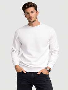 ZUKKER Kit Of 2 Men's Plain Crew Neck Sweatshirts, Flannel Lined Winter Jacket, Unisex Cotton, Immediate Shipping, Various Colors, Ribbed Cuffs - 灰/白 - 查看 2