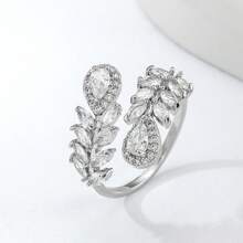 1枚简约独特设计锆石戒指，时尚个性开口戒指，女士款 - 樹葉開口 - 查看 3