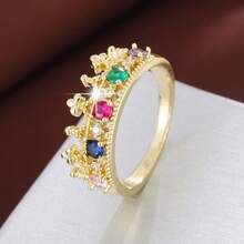 1pc Elegant Crown Shaped Design Cubic Zirconia Embellished Women's Fashion Ring, Holiday Gift - Multicolor - View 28
