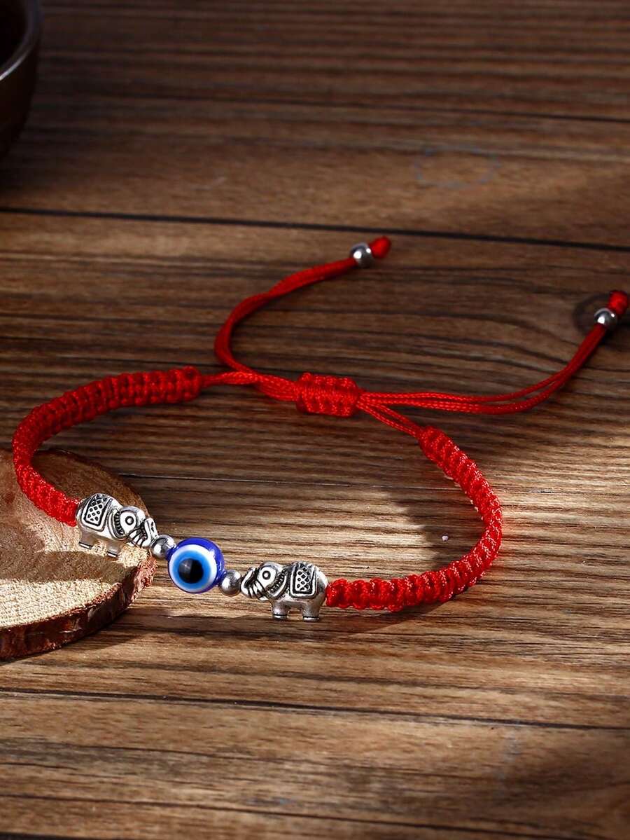 1 pieza Pulsera ajustable con cuentas con diseño de ojo de elefante - Rojo - Ver 1