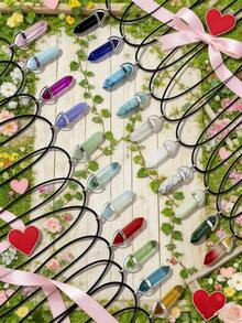 1/5/10/20 Pcs Women Natural Stone Pendant Necklaces, Crystal Heart Gemstone Chakra Crystal Jewelry, PU Leather Cord Jewelry Gifts, Holiday Party Supplies - Multicolor - View 4