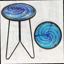 LIFFY - Mesa Auxiliar Redonda Pequeña, Mesa Auxiliar de Metal con Tapa de Vidrio, Mesa de Patio y Balcón, Azul, 12 Pulgadas - Negro - Ver 9