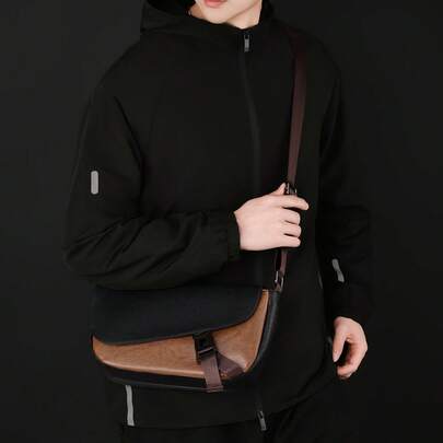 1pc Fashionable Black Leather Dumpling Bucket Tote Bag, Crossbody Shoulder Bag For Men, Adjustable Strap, Large Capacity Storage, Suitable For Shopping, Travel, School, Commuting, Gift For Boyfriend/Girlfriend, New Year