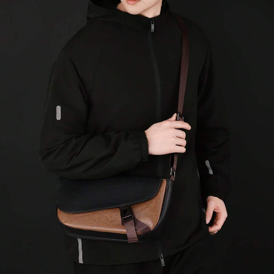 1pc Fashionable Black Leather Dumpling Bucket Tote Bag, Crossbody Shoulder Bag For Men, Adjustable Strap, Large Capacity Storage, Suitable For Shopping, Travel, School, Commuting, Gift For Boyfriend/Girlfriend, New Year - Multicolor - View 1