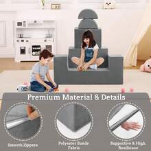 Sofá de Juego Infantil Modular de 6 Piezas, Sofá de Espuma para Niños Pequeños con Funda Extraíble, Convertible para Sala de Juegos y Dormitorio - Gris Oscuro - Ver 3