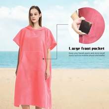 女士宽松冲浪浴袍斗篷沙滩罩衫，带口袋，方便更换泳衣 - 彩色 - 查看 4