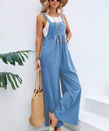 Women's Loose-Fitting Long Jumpsuit, Wide-Leg Pants, Fashionable - 杏色 - 查看 6