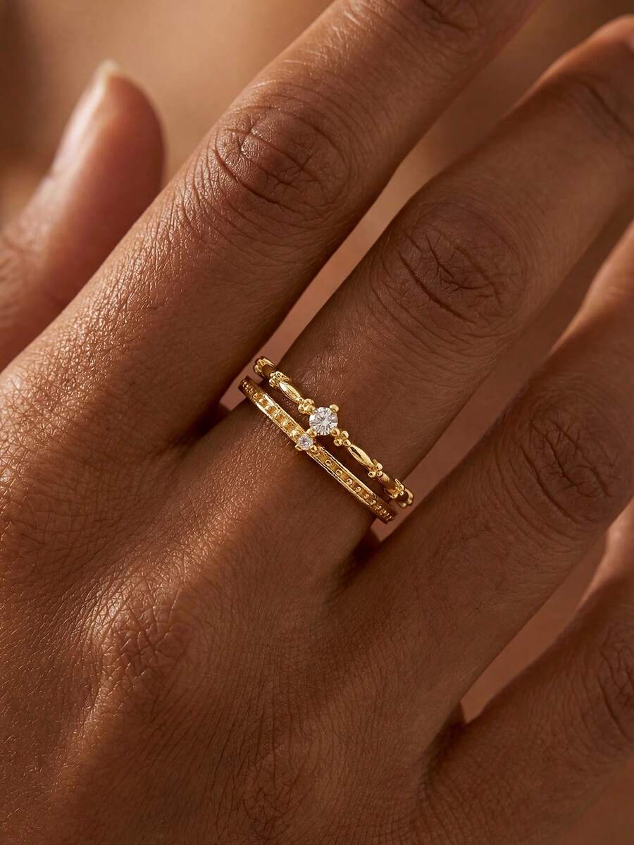 1pc 925 Sterling Silver Ring With Cubic Zirconia, Beautifully Designed For Daily Wear And Dates, Showcasing A Bold And Charming Elegant Style - Double  Ring - View 1