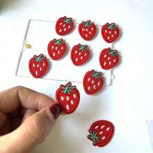 10pcs Red Strawberry Shaped Fabric Patch Stickers With Adhesive Back ROP7 - Màu đỏ - Xem 6