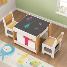 Mesa de Actividades Infantil de 1 Metro en MDF con Tres Compartimentos y Estante Integrado - Estación de Juego y Aprendizaje Duradera y Espaciosa para Niños - Blanco - Ver 6