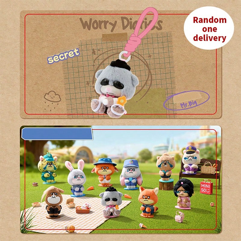 Móc khóa hình thú nhồi bông dễ thương Miniso Zootopia Hugging Knees trong hộp bí ẩn. - Nhiều màu - Xem 1