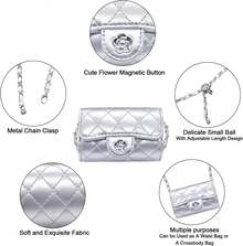 YAMEIZE Mini PU Leather Chain Belt Bag For Women Quilted Waist Purse Crossbody Fanny Pack Detachable Belt Chain - Silver - View 3