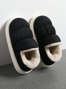 Men's Quilted Winter Slip-On Slippers, Thick Sole Low-Top Warm Indoor Slippers Boots, Soft Slip-On House Slippers - Black - View 4