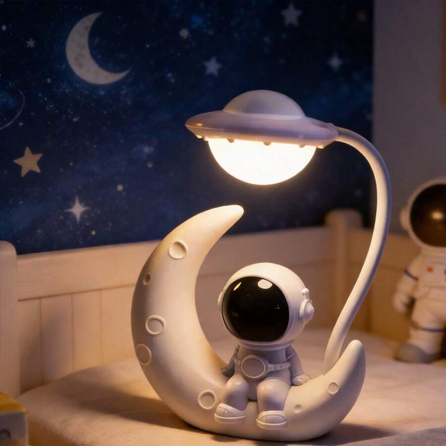 RTONTR 1 PC Creative Moon Astronaut Nightlight LED Fashionable Rechargeable Small Desk Lamp For Bedroom Decoration Study Daily Holiday Gifts Valentine's Day Ramadan Use - Astronaut Night Light - View 1