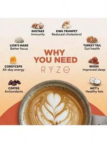 Mushroom Coffee - USDA Organic Adaptogenic Mushroom Blend With 2000mg Mushrooms, Sugar-Free Instant Coffee For Energy, Focus & Gut Health - 棕色 - 查看 9