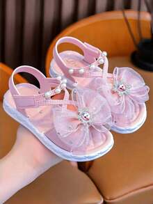 Sandal hở mũi đính nơ đá lấp lánh dễ thương cho bé gái, giày đi biển thoáng khí. - Màu Hồng baby - Xem 6