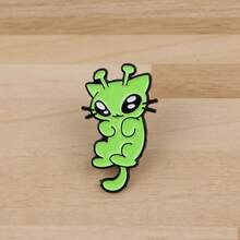 1枚外星猫珐琅胸针 - 可爱徽章，可别在背包和衣服上 - 綠色 - 查看 4