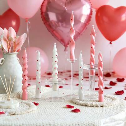 2-4pcs Western Style Heart & Lip Print Long Candles, Suitable For Candlelight Dinners, Banquets And Parties. Applicable For Romantic Wedding Decorations, Valentine's Day Decorations, Creating A Romantic Atmosphere, Weddings