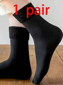 1/5/10双装中筒袜，保暖内里，舒适保暖，适合冬季穿着 - 黑色 - 查看 8