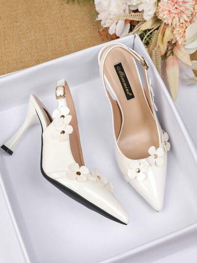 女士印花高跟鞋，休闲优雅正式商务通勤中式婚礼西式婚礼派对性感新款中式婚礼复古仙气中性派对优雅时尚PU皮革花卉贴花搭扣花卉金属搭扣贴花设计高跟鞋复古简约白色婚礼新娘鞋细带后跟带镂空细高跟鞋大码日常通勤奢华派对露趾高跟鞋户外四季春秋季新款假日婚礼办公室户外四季新款