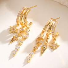 14k Gold Plated Dangling Earrings, Cute Exaggerated Chain Earrings, Elegant Teardrop Earrings, Gold Plated Jewelry - Style Three - View 6