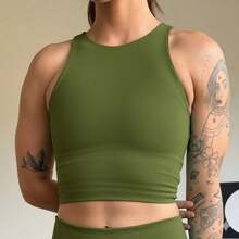 Women's Fitness Top, Women's Gym Top, Firm Supplex Top, Supportive Sports Top, Women's Workout Top - 綠色 - 查看 1