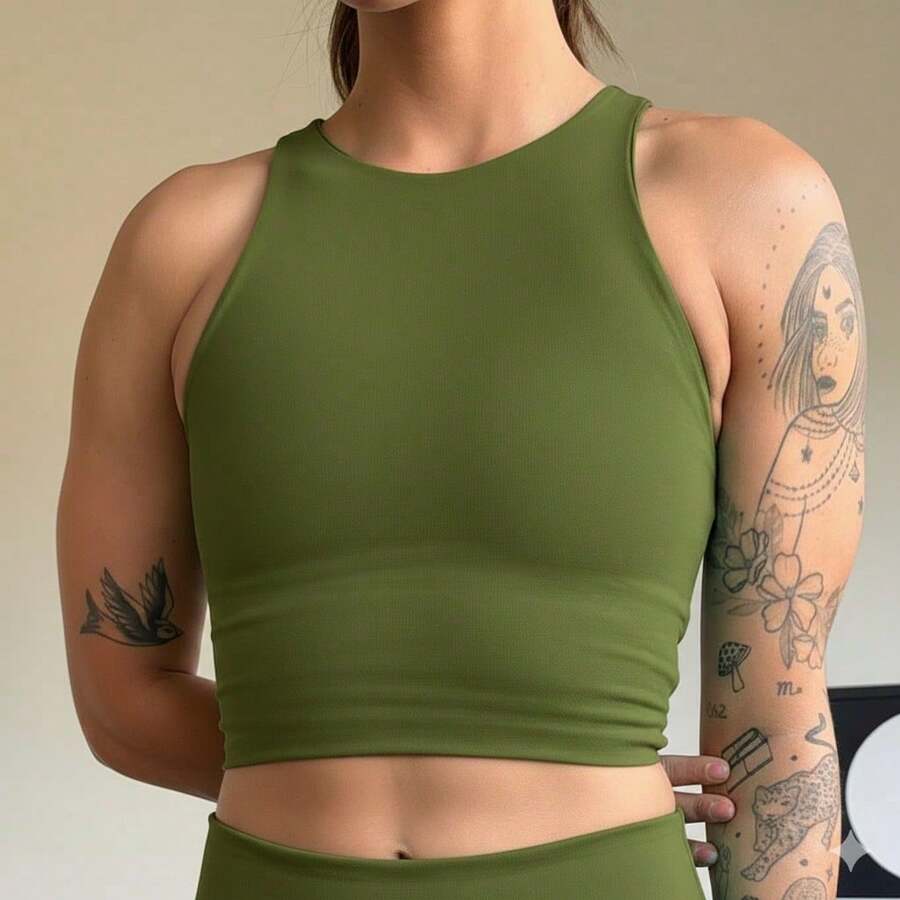 Women's Fitness Top, Women's Gym Top, Firm Supplex Top, Supportive Sports Top, Women's Workout Top - 綠色 - 查看 1