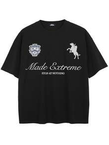 Tiny Spark 黑色T恤，印花复古徽章图案 - 黑色 - 查看 2