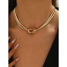 1pc Simple Versatile Snake Chain Necklace, Metal Design Fashionable Jewelry For Women, Suitable For Daily Wear, Hanging Out, And Gatherings - Gold - View 5