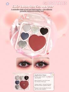 GOGO TALES Palet Eyeshadow Berbentuk Hati yang Menggemaskan, Termasuk Eyeshadow, Blush, dan Highlighter, Hasil Akhir Matte dan Shimmer, Warna Pink, Cokelat, dan Netral, Makeup All-In-One, Tampilan Lembut, Intens, dan untuk Kencan Malam, GOGOTALES - #G06 Monster Laut Merah Darah - View 7