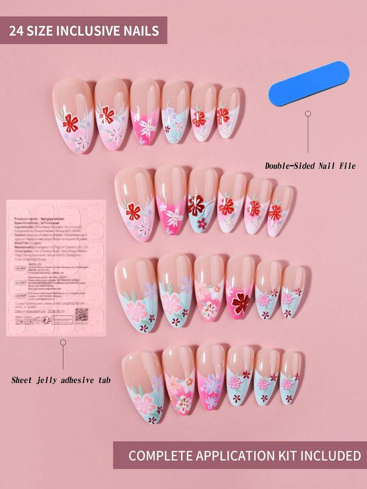 Y♡ 24pcs Y2K Style Colorful Flower French Manicure Nail Stickers