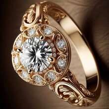 1pc 14k Gold Plated Elegant Luxury Engagement Jewelry Ring, Inlaid With Sparkling Synthetic Zirconia, Gift For Women, Anniversary, Bride, Engagement, Anniversary Party Wear - Gold - View 3