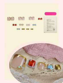 Trash Punk Gold Chrome Toe Nail Acrylic 24Pcs Leopard Print Short Square Press On Nails, DIY Art Gold Bead Accessories Decorative Fake Nails 3D, Suitable For Nail Salons, Women's Daily Wear, Holiday Parties, And Gifts - Multicolor - View 2