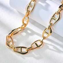 Chunky Gold Necklace 18k  Plated Chunky Chain Link Necklace For Women Long Statement Necklace For Women Adjustable Length 50+10CM - Style-B - 查看 5