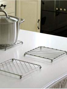 1pc Square Heat Resistant Kitchen Table Mat, Thick Stainless Steel Pot Holder, Multifunctional Steam Rack, Anti-Scald Bowl & Dish Rack - Multicolor - View 10